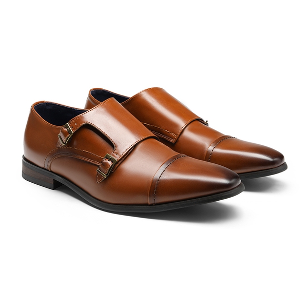 Men's Wide Monk Strap Oxford Shoes - CAMEL - 2
